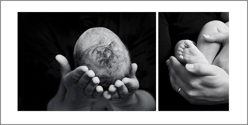newborn head in Dad's hands 