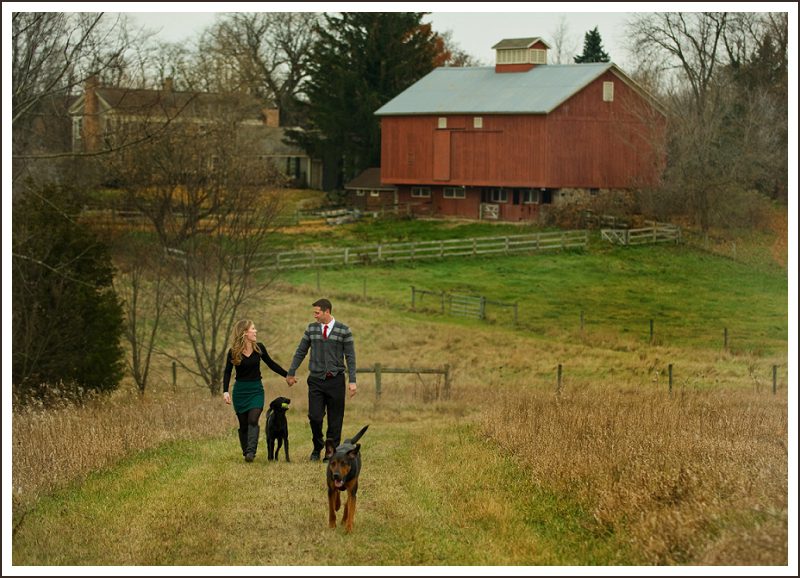 couple-with-dogs-on-farm