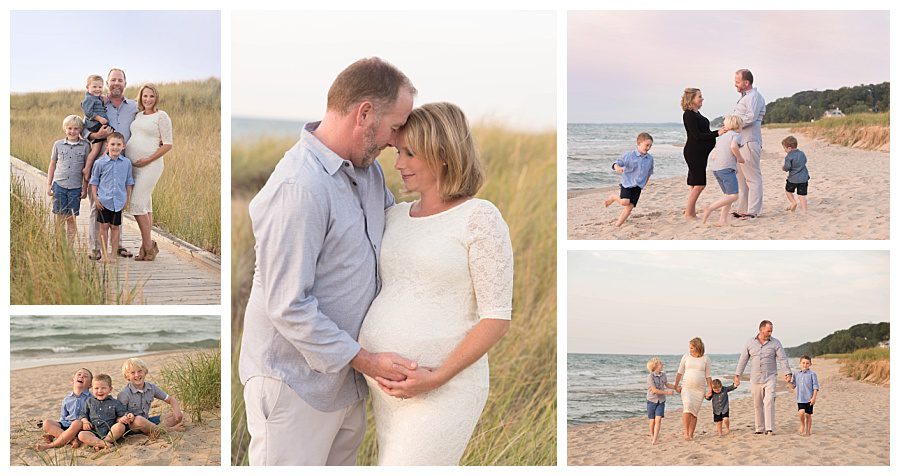 beach maternity photo session with family