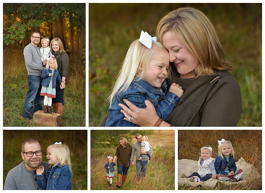 family with two girls at fall mini photo session