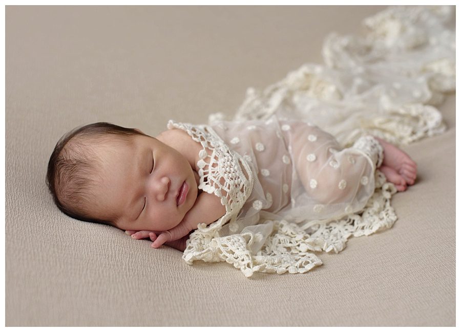 benton harbor newborn girl in lace wrap