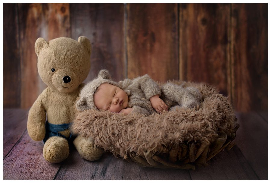vintage teddy bear newborn photo