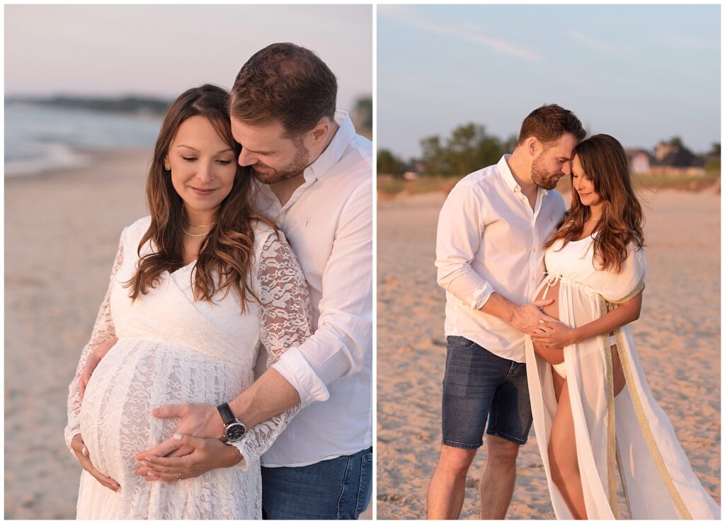 Pregnancy photography of a couple on the beach in St. Joseph MI
