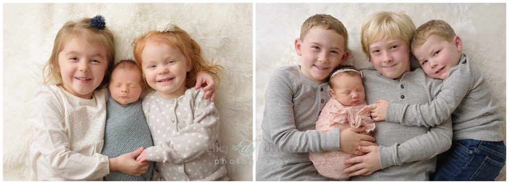 pose for multiple siblings and newborn